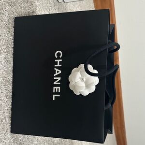 Chanel Black Gift Bag with White Camellia